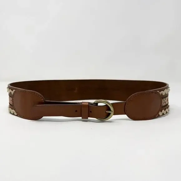 Brown Leather Folk Belt Paisley Fabric Rickrack Festival Ren Faire Peasant Sz M - Picture 2 of 12